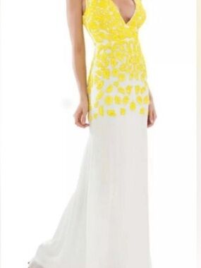 Yellow and White Floral V-Neck Maxi Gown JS collections